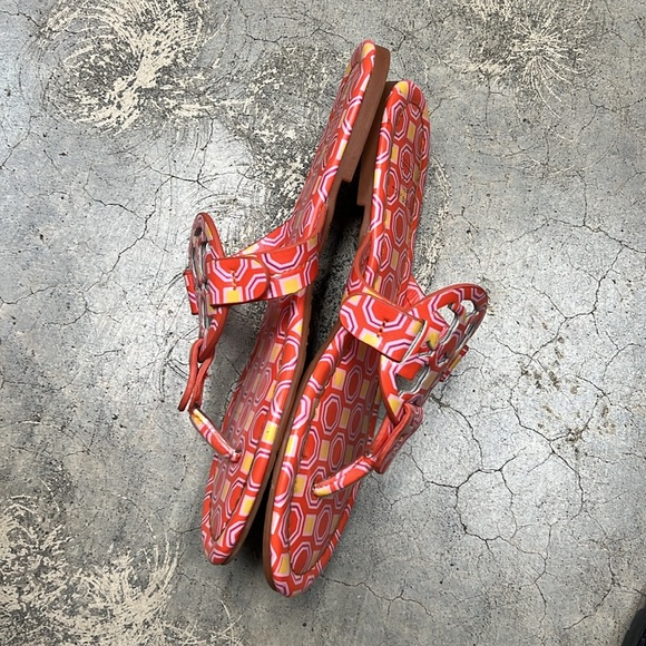Tory Burch orange yellow print sandals - Picture 6 of 7